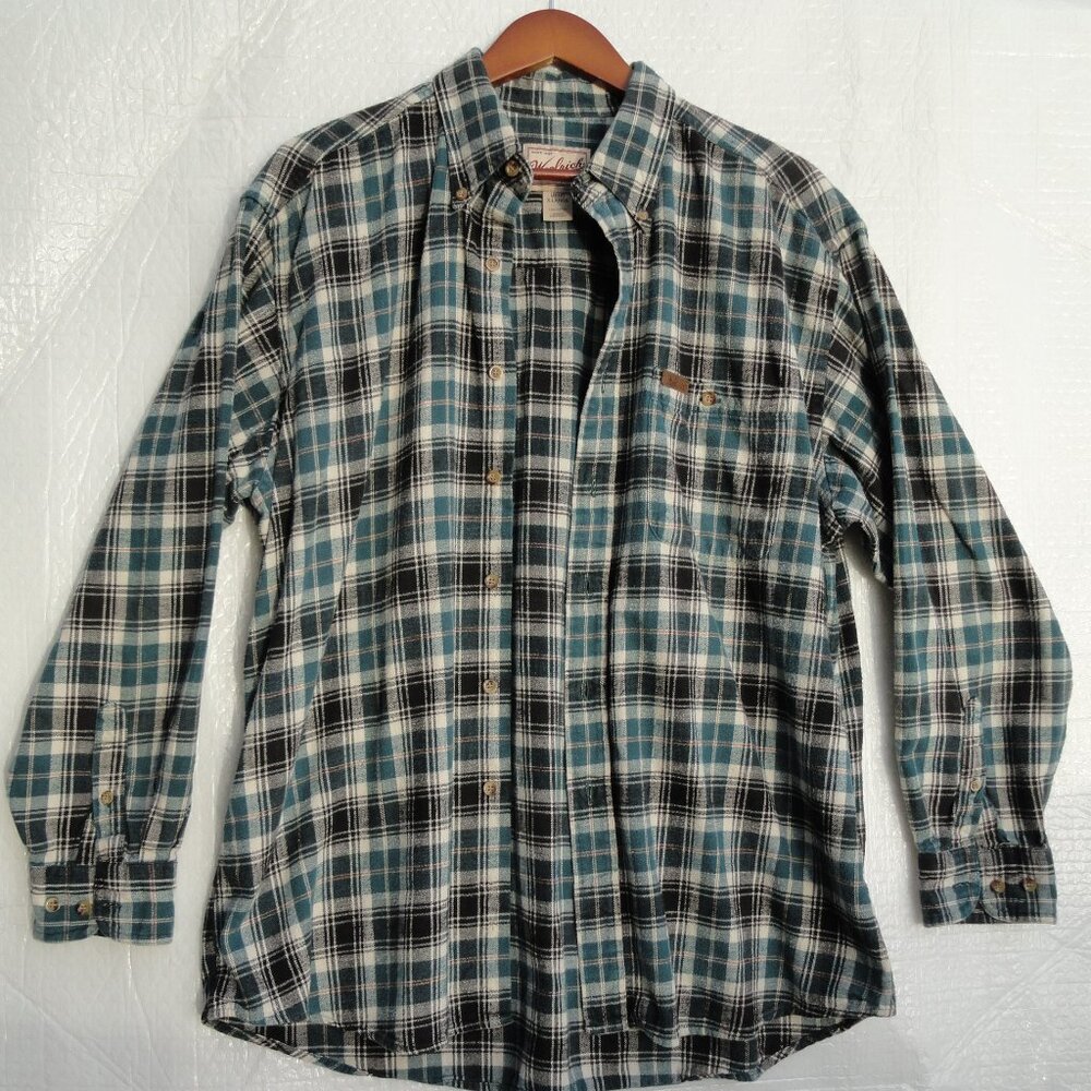 Woolrich Original Outdoorwear Green Black Long Sleeve Flannel Shirt Mens Size XL